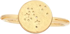 Lucky Feather Zodiac Sign Ring Gift Constellation Gifts for Women and Teen Girls, 14K Gold-Dipped Star Sign Ring, One Size