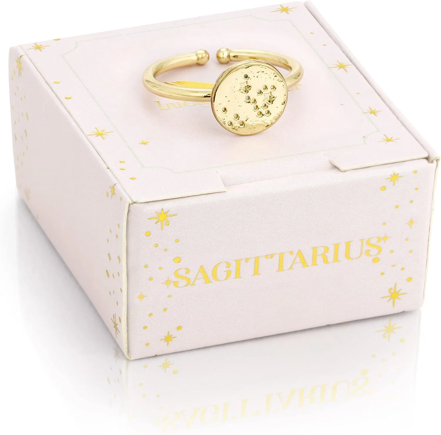 Lucky Feather Zodiac Sign Ring Gift Constellation Gifts for Women and Teen Girls, 14K Gold-Dipped Star Sign Ring, One Size