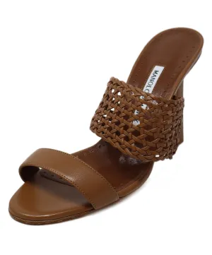 Manolo Blahnik Brown Leather Cutwork Sandals sz 7