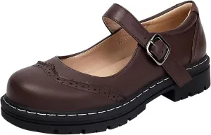 Mary Jane Shoes Platform Chunky Mary Jane for Women Ladies Comfort Leather Round Toe Non-Slip Dressy Casual Cute Girls School Work Shoes