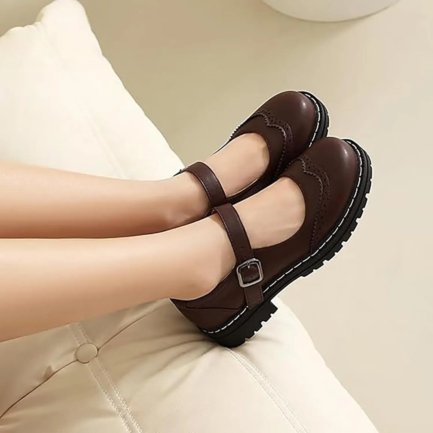Mary Jane Shoes Platform Chunky Mary Jane for Women Ladies Comfort Leather Round Toe Non-Slip Dressy Casual Cute Girls School Work Shoes