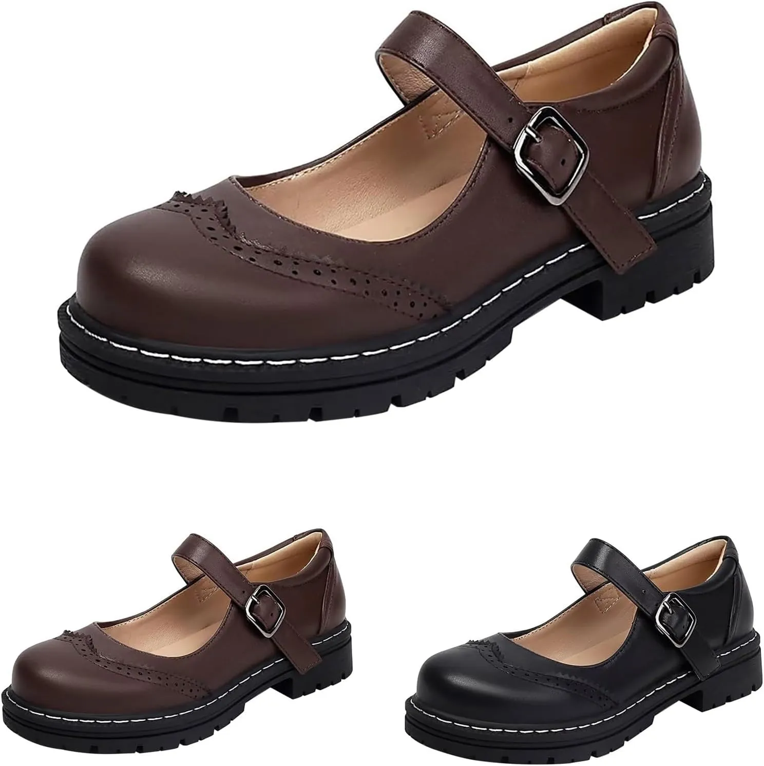 Mary Jane Shoes Platform Chunky Mary Jane for Women Ladies Comfort Leather Round Toe Non-Slip Dressy Casual Cute Girls School Work Shoes
