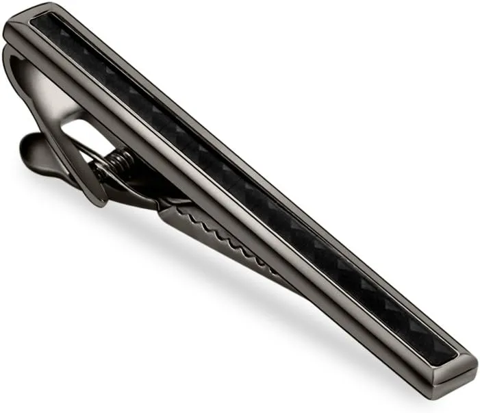 Men Tie Bar Clip 2.2"Inches Brass Gun-black Plated Carbon Fiber Regular Fashion Tie Bar Clips