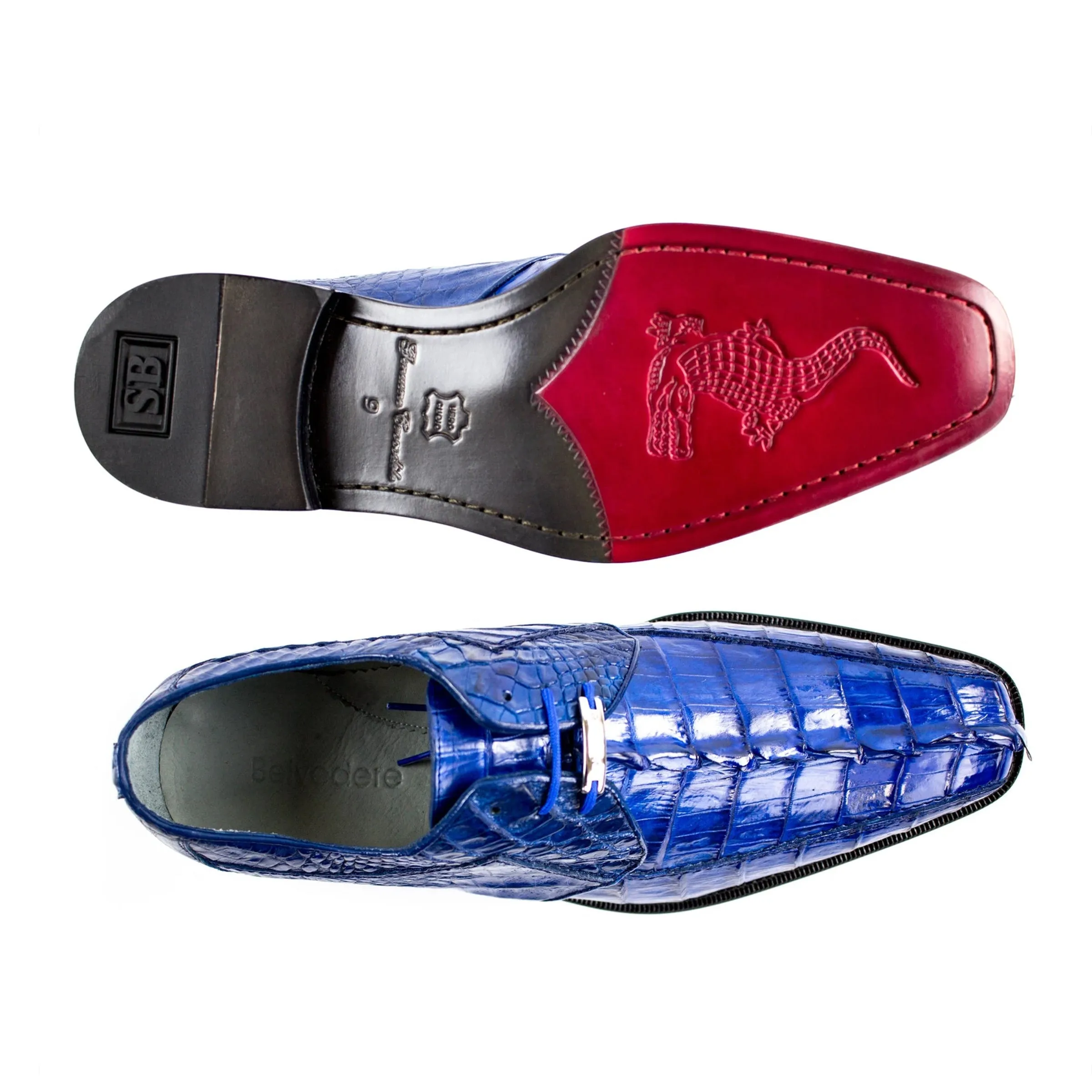 Mens Belvedere Colombo Caiman Crocodile Hornback Dress Shoe in Blue