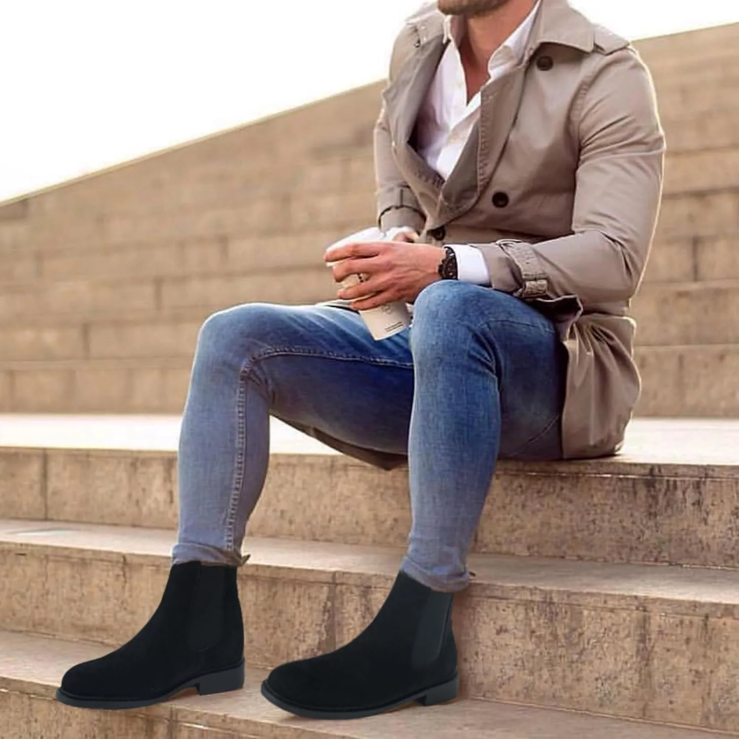 Mens Black Chelsea Boots-Slip-On Comfy Mens Casual Suede Ankle Boots