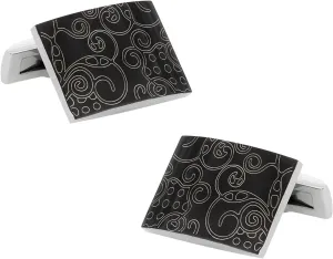 Men's Black Stainless Steel Cufflinks Art Unique Cuff Links with Hard-Sided Travel Presentation Gift Box for Men Man