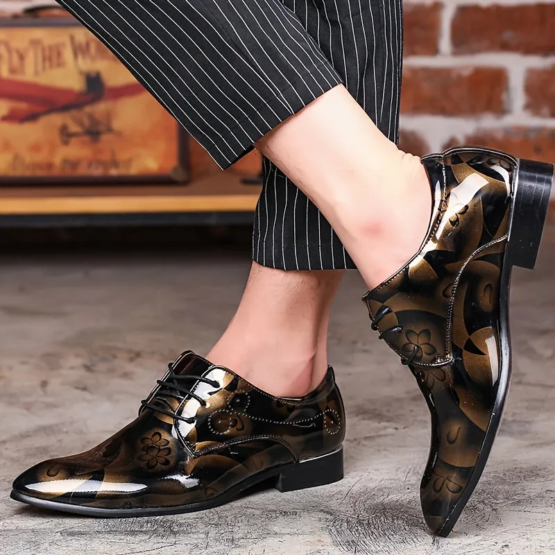 Mens England Style Luxurious Patent PU Leather Brogue Shoes