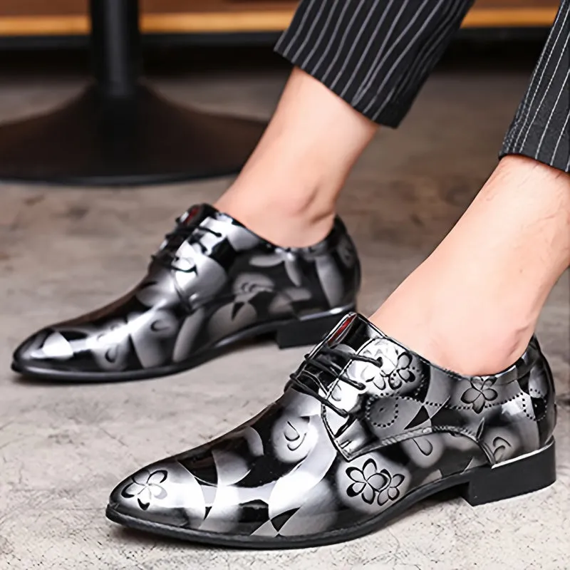 Mens England Style Luxurious Patent PU Leather Brogue Shoes