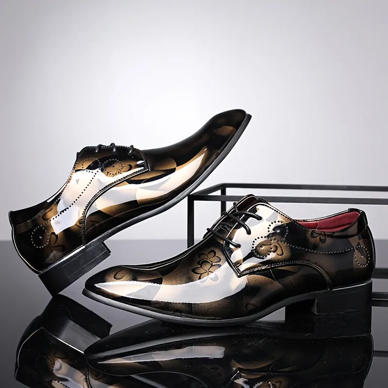 Mens England Style Luxurious Patent PU Leather Brogue Shoes