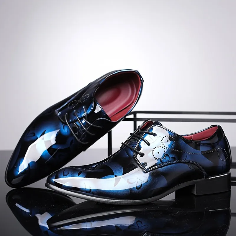 Mens England Style Luxurious Patent PU Leather Brogue Shoes