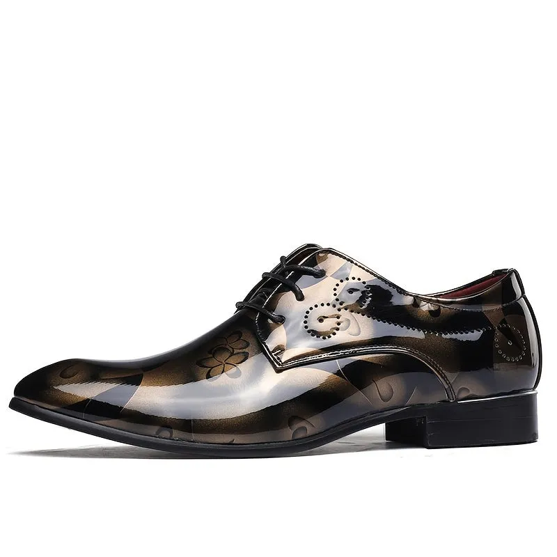 Mens England Style Luxurious Patent PU Leather Brogue Shoes