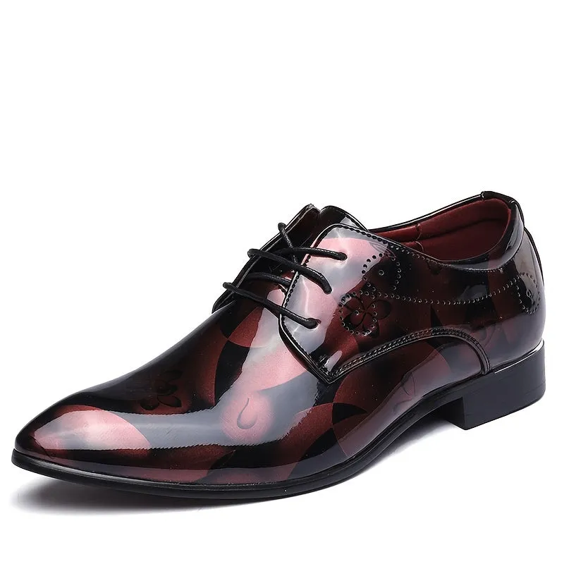 Mens England Style Luxurious Patent PU Leather Brogue Shoes