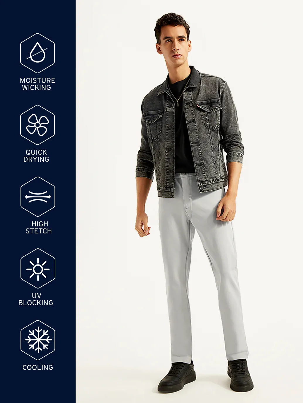 Men's Grey Slim Fit Tech Pants Chinos