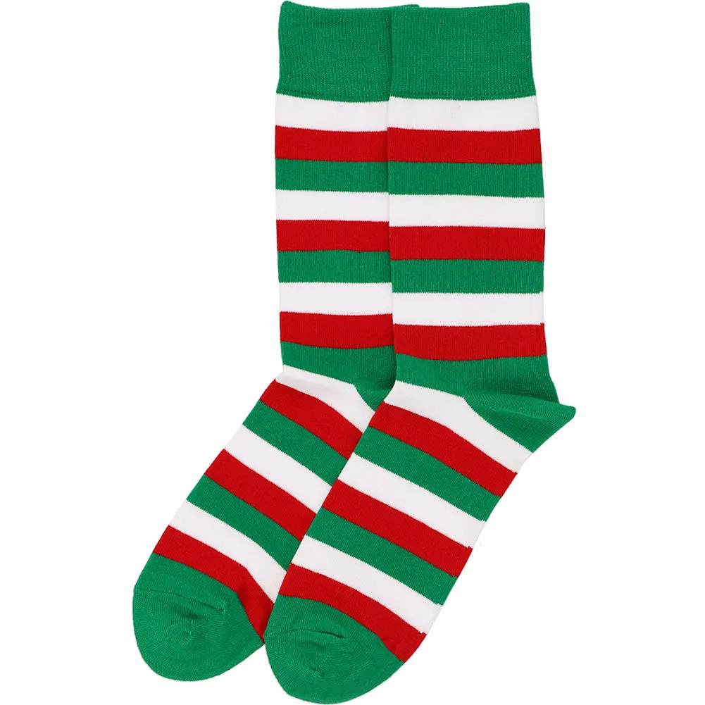 Men's Kelly Green, White and Red Striped Socks