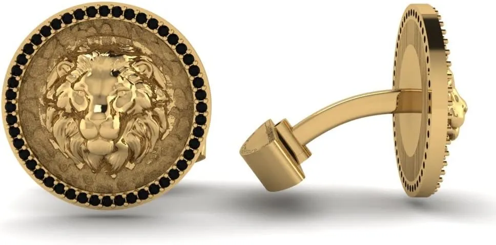 Men's Lion Head Cufflinks King of The Jungle Husband Boyfriend with Travel Presentation Gift Box | Black Diamond | Valentine's Gift
