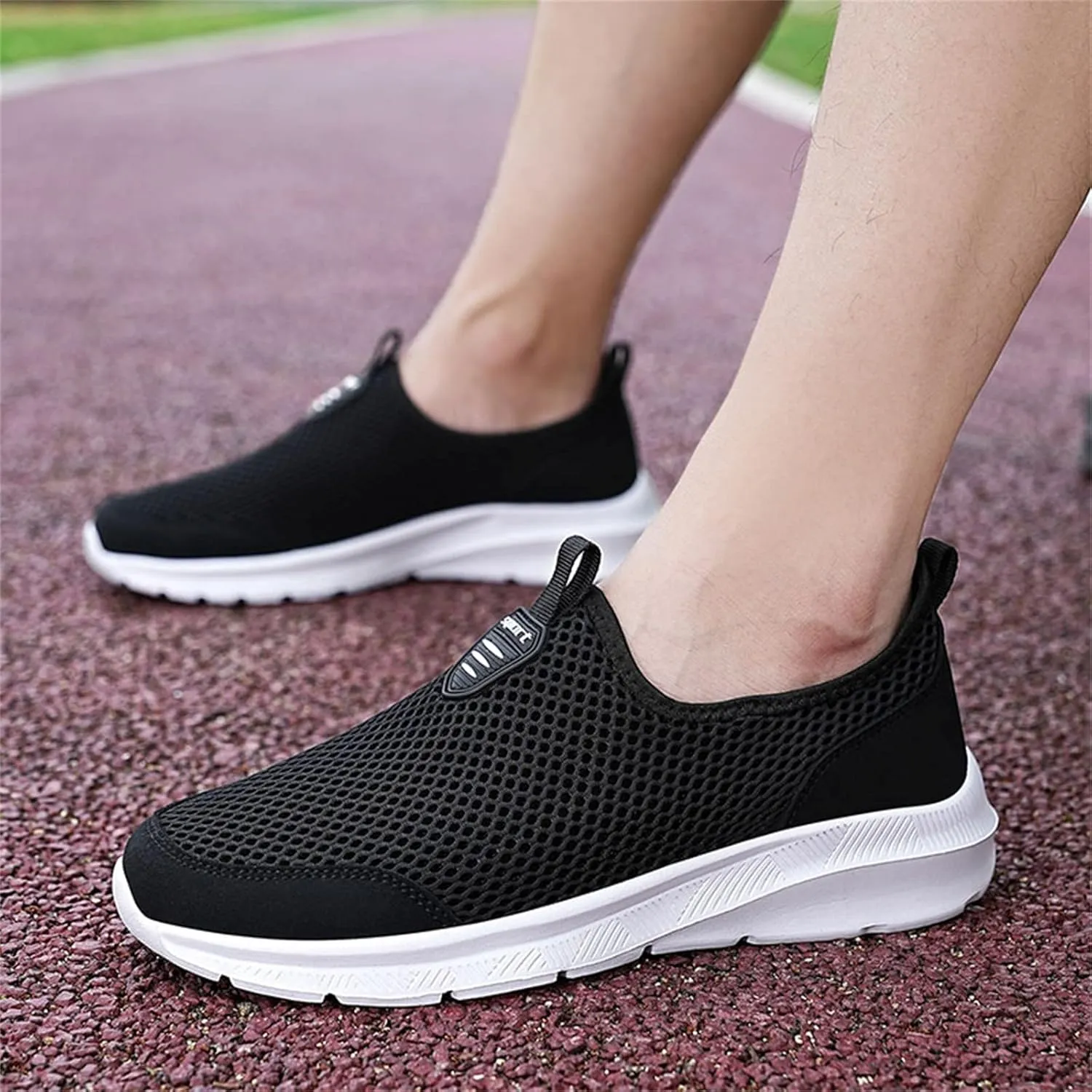 Mens Non Slip Walking Sneakers Lightweight Breathable Slip on Running Shoes Athletic Gym Tennis Shoes for Men