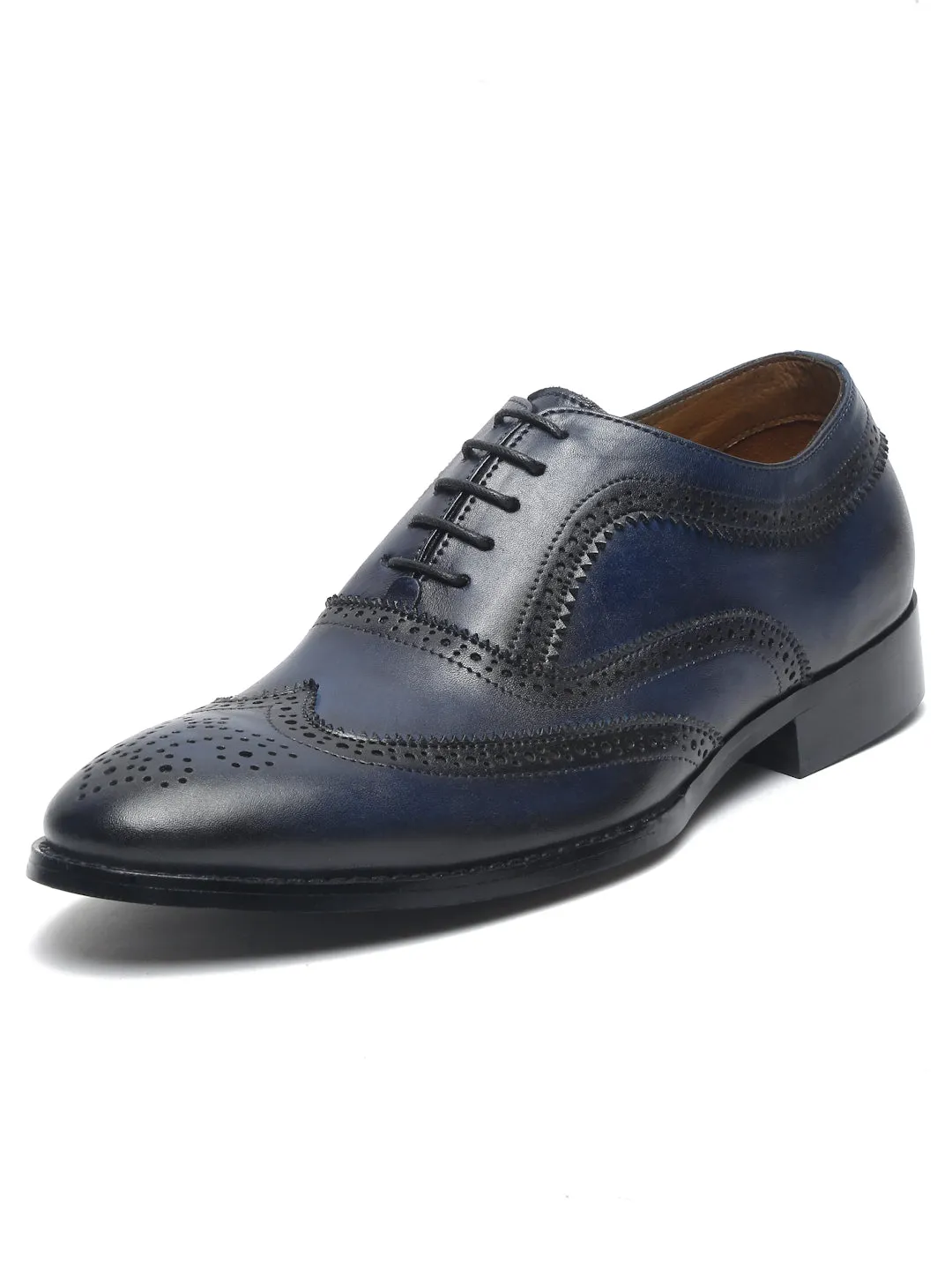 Men's Premium Italian Leather Handcrafted Blue Brogue Shoes