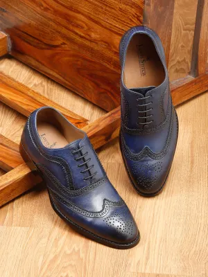 Men's Premium Italian Leather Handcrafted Blue Brogue Shoes