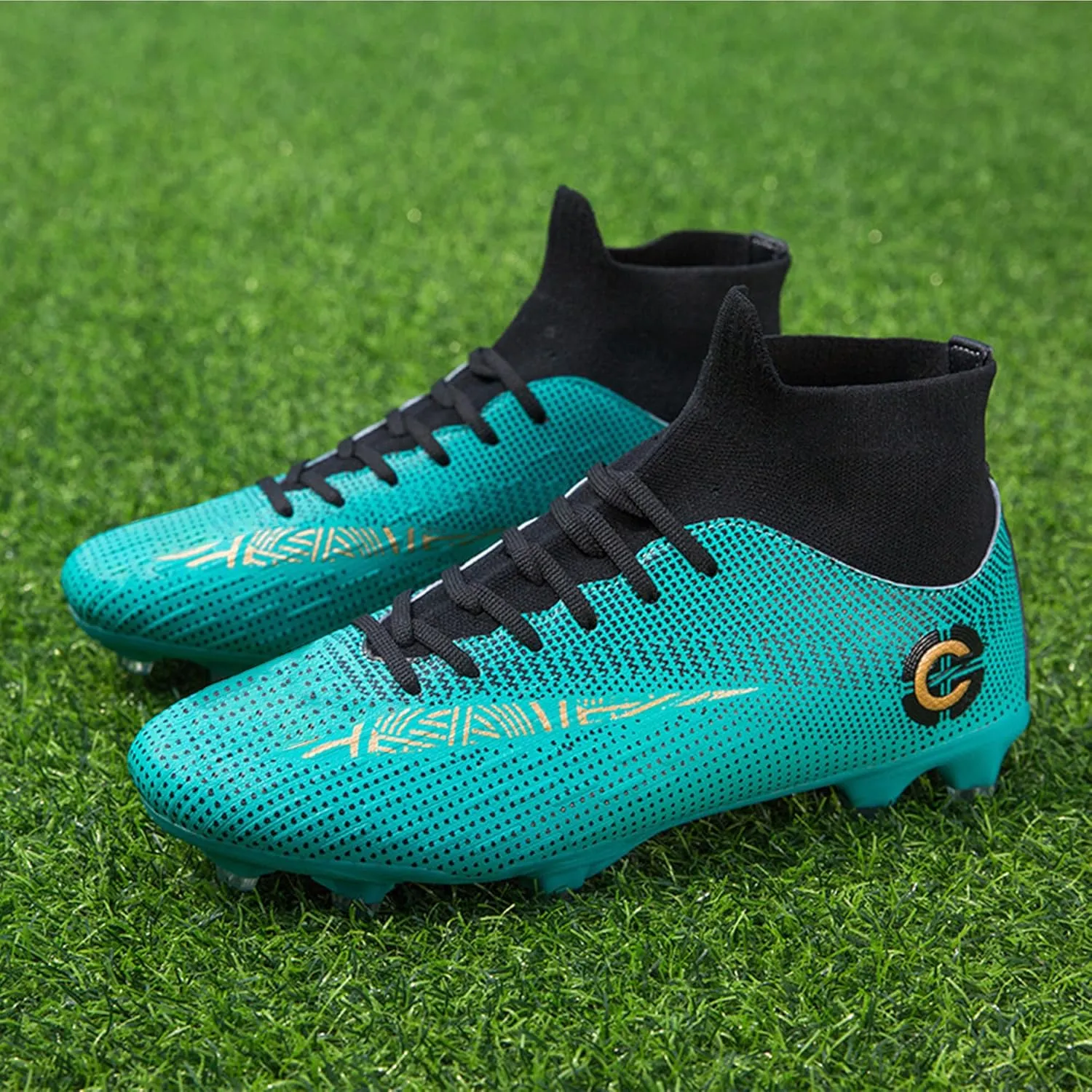 Men's Soccer Cleats Football Shoes with Non-Slip Spikes High-Tops Lace-Up Ankle Support Outdoor Firm Ground Turf Baseball Lacrosse Combat Boots