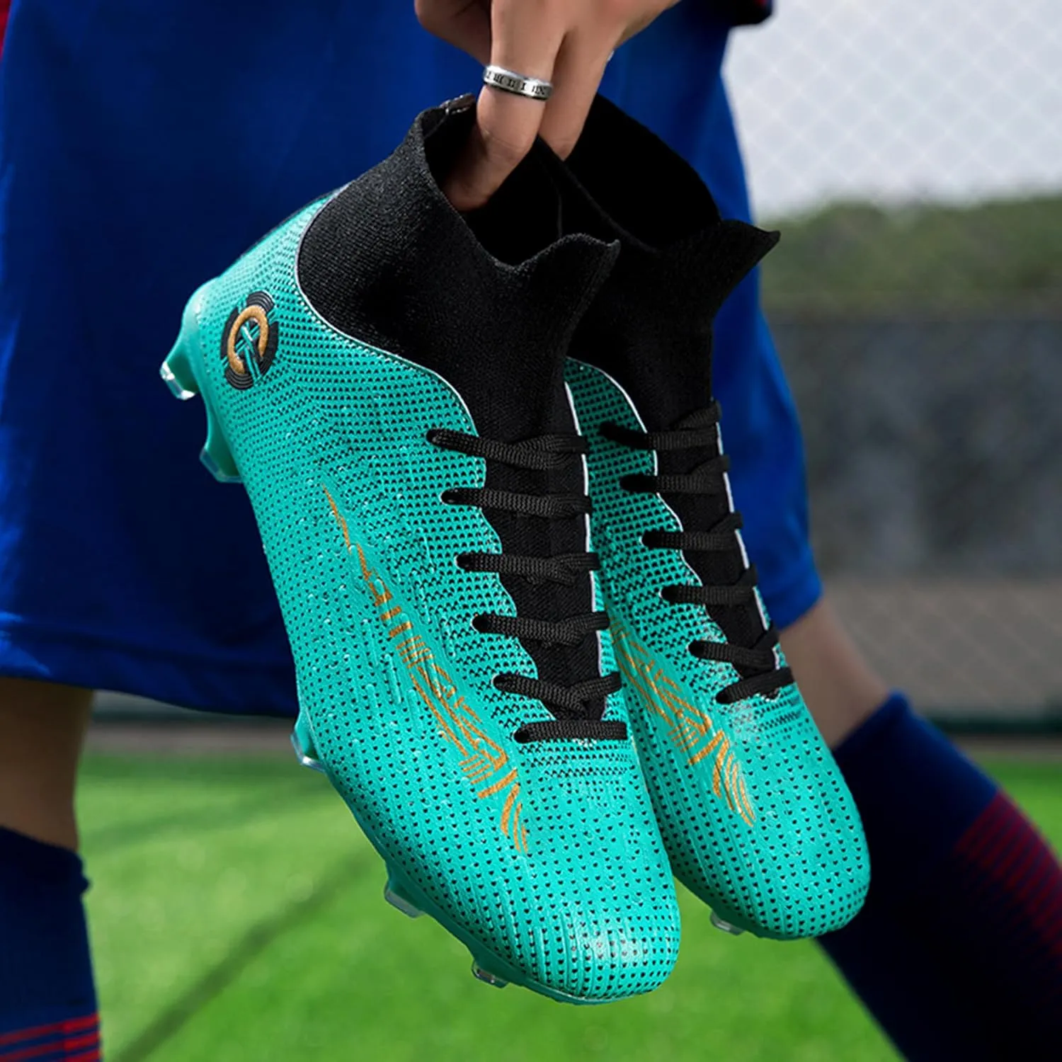 Men's Soccer Cleats Football Shoes with Non-Slip Spikes High-Tops Lace-Up Ankle Support Outdoor Firm Ground Turf Baseball Lacrosse Combat Boots