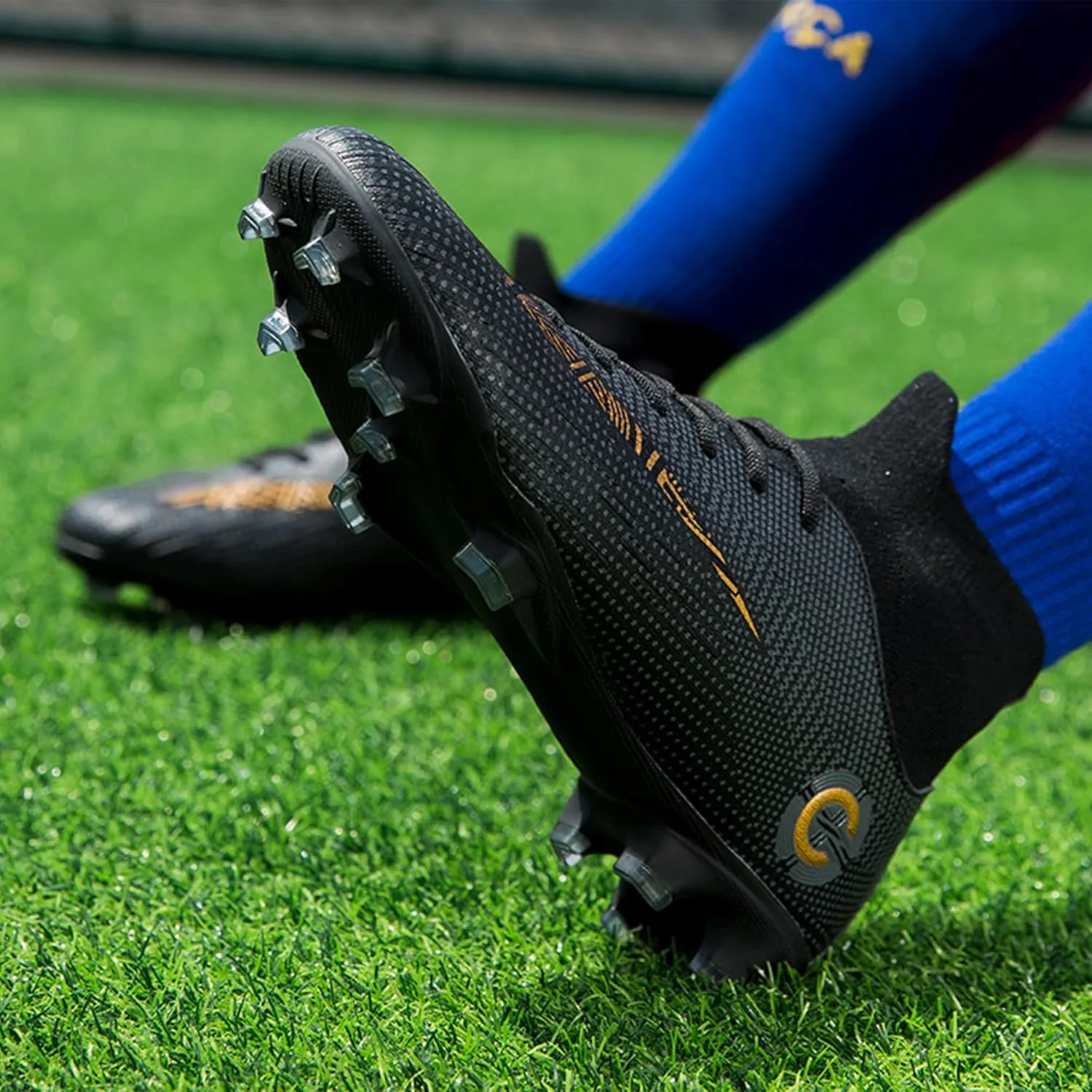 Men's Soccer Cleats Football Shoes with Non-Slip Spikes High-Tops Lace-Up Ankle Support Outdoor Firm Ground Turf Baseball Lacrosse Combat Boots