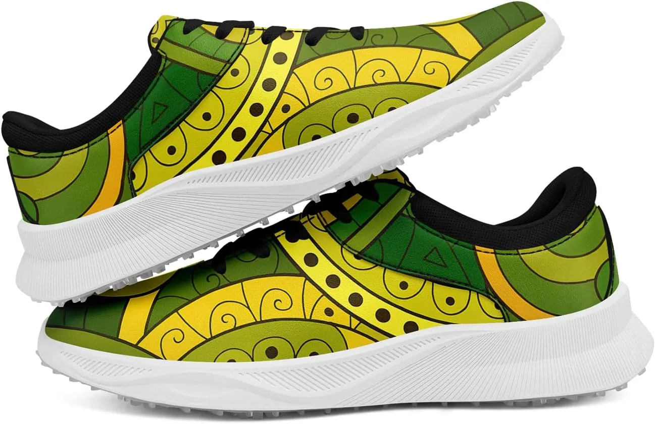 Men's&Women's Fashion Print Mandala Golf Shoes Colorful Breathable Spikeless Stylish Comfortable Lace-up Golf Sports Sneaker