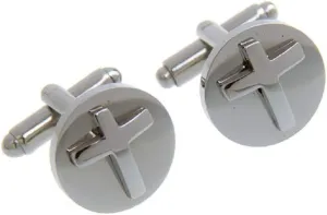 MRCUFF Cross Round Raised Pair Cufflinks in a Presentation Gift Box & Polishing Cloth