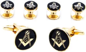 MRCUFF Freemason Masonic Mason Cufflinks & Studs Tuxedo Set in a Presentation Gift Box & Polishing Cloth