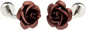 MRCUFF Rose Flower Brown Bronze Pair of Cufflinks in a Presentation Gift Box with a Polishing Cloth