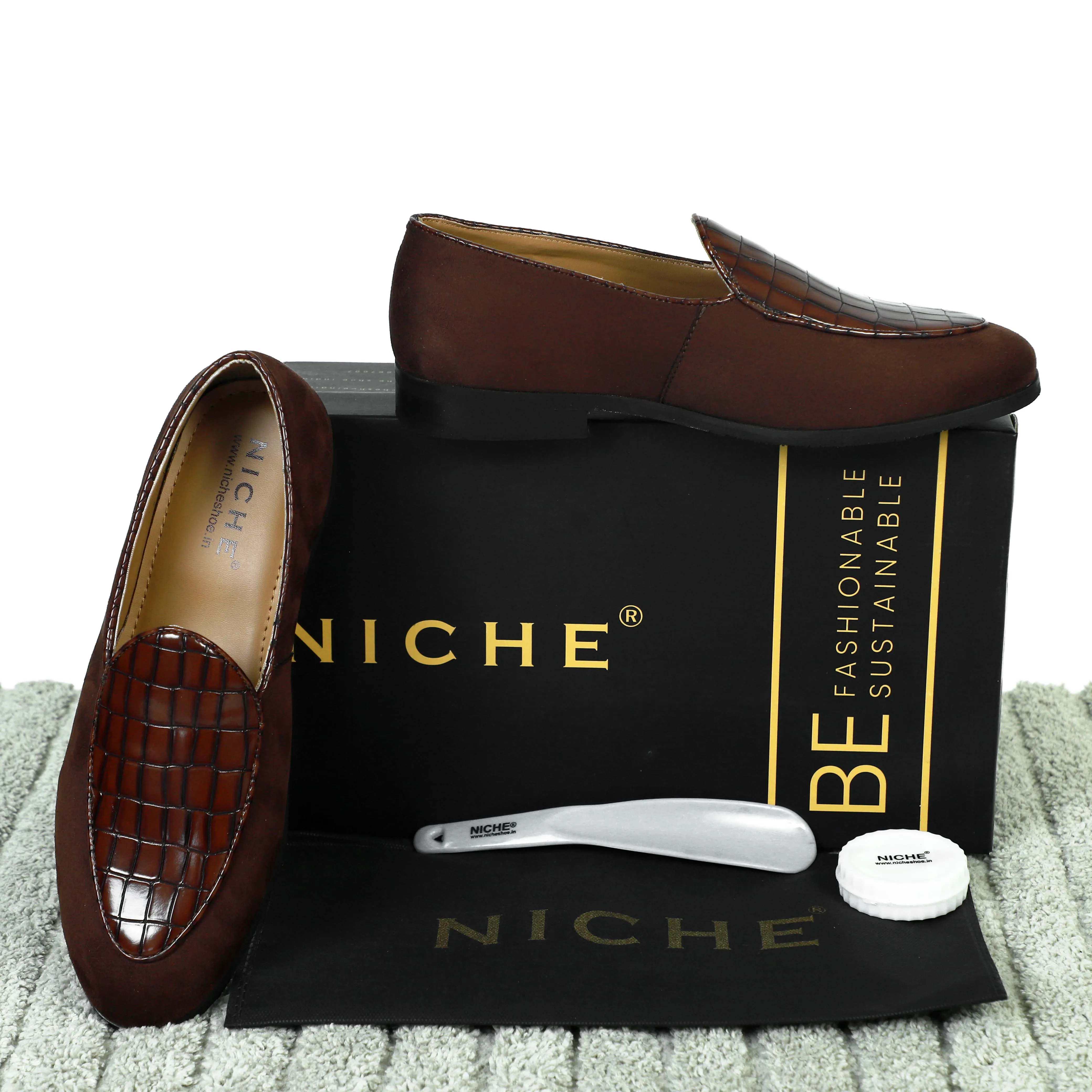 NICHE Zemba Brown Suede Croco Loafers
