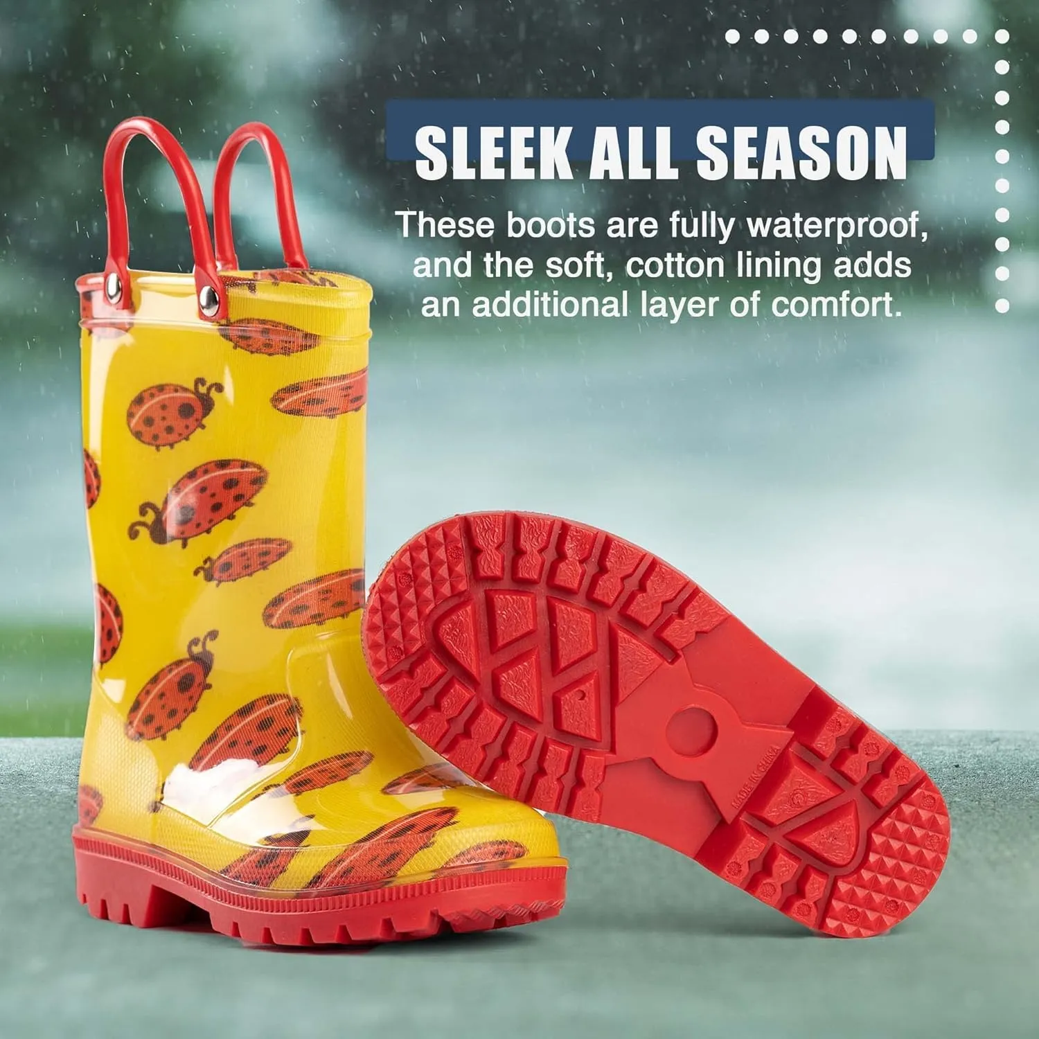 NORTY PVC Rain Boots for Kids - Waterproof PVC Boots Boys and Girls Solid & Printed Rainboots for Toddlers and Kids