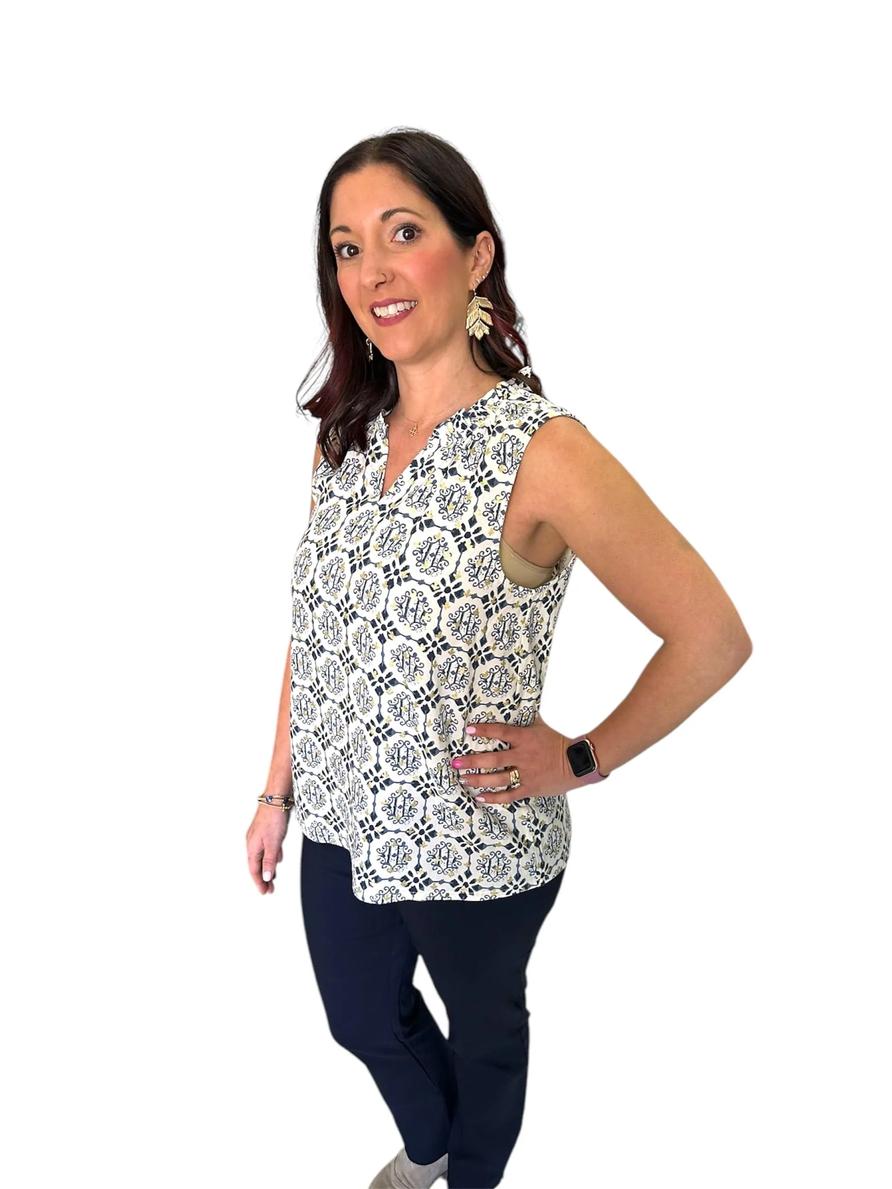 Ornament Printed Sleeveless Top