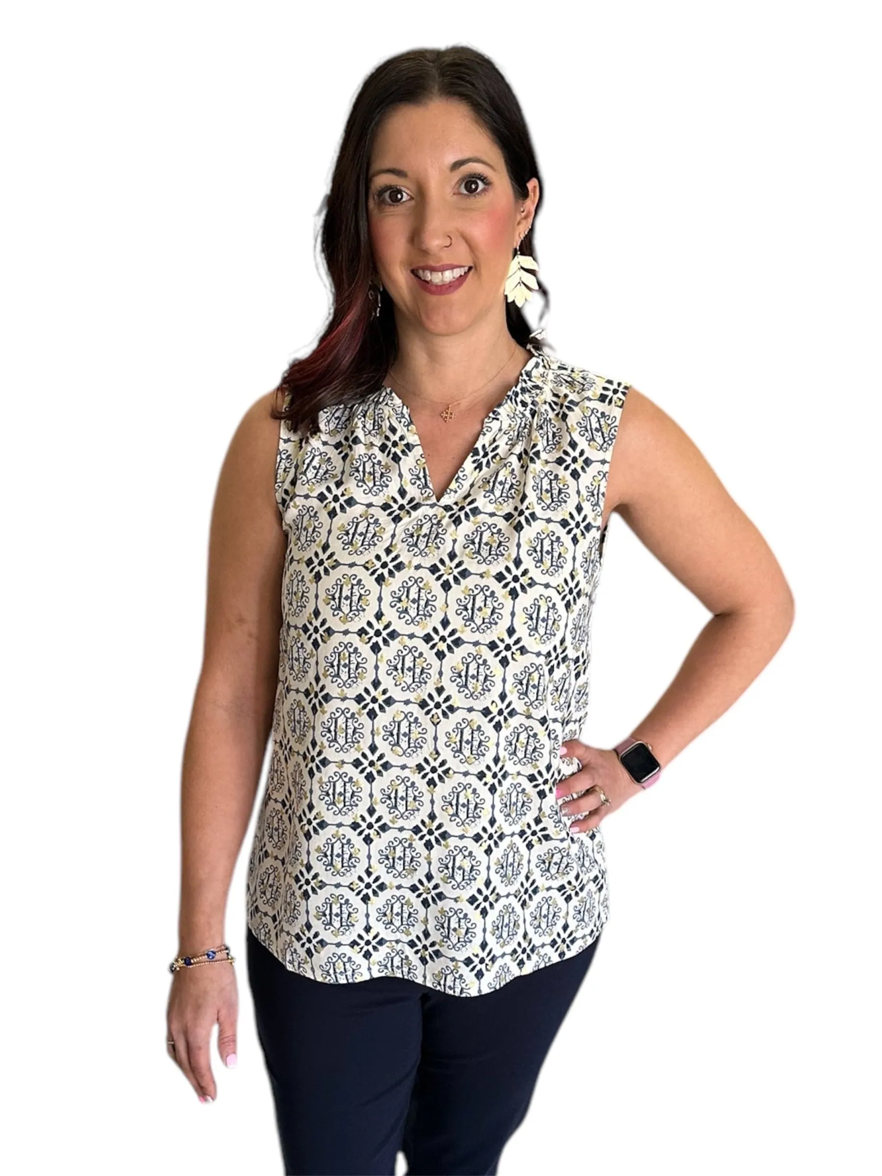 Ornament Printed Sleeveless Top