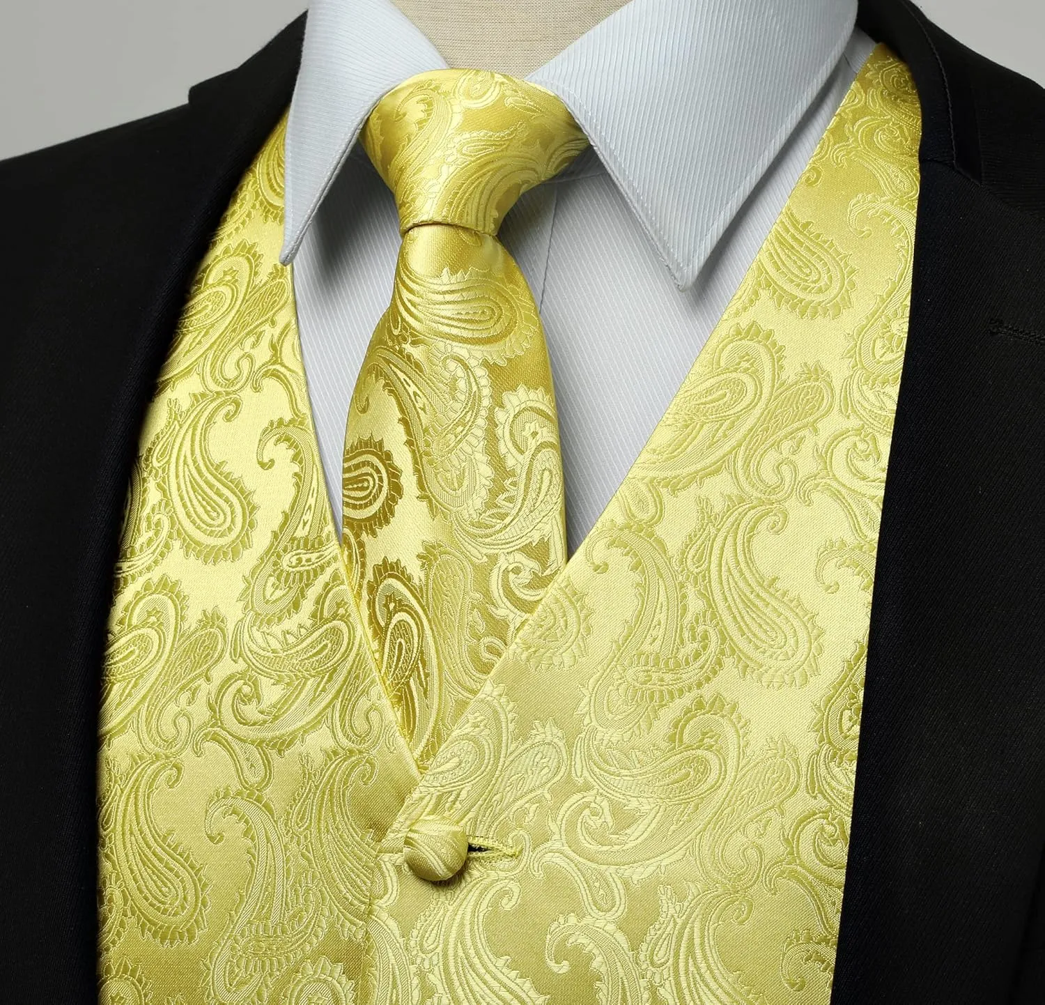 Paisley Vest and Tie Sets for Men Formal Floral Jacquard Suit Vests Ties Pocket Square Cufflinks 5PCS Tuxedo Waistcoat
