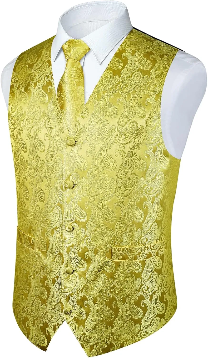 Paisley Vest and Tie Sets for Men Formal Floral Jacquard Suit Vests Ties Pocket Square Cufflinks 5PCS Tuxedo Waistcoat
