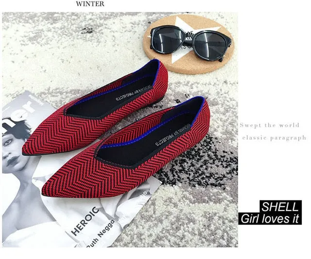 Pointed Toe flats Ladies flat Shoes Comfortable Ballet Knit De Mujer Loafers Autumn Gestante Boat Shoes Soft Bottom Women's Shoe