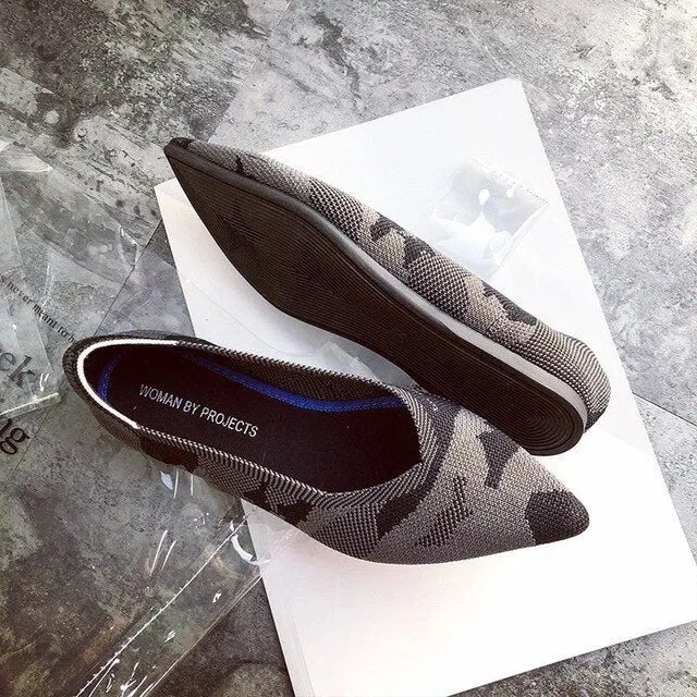 Pointed Toe flats Ladies flat Shoes Comfortable Ballet Knit De Mujer Loafers Autumn Gestante Boat Shoes Soft Bottom Women's Shoe