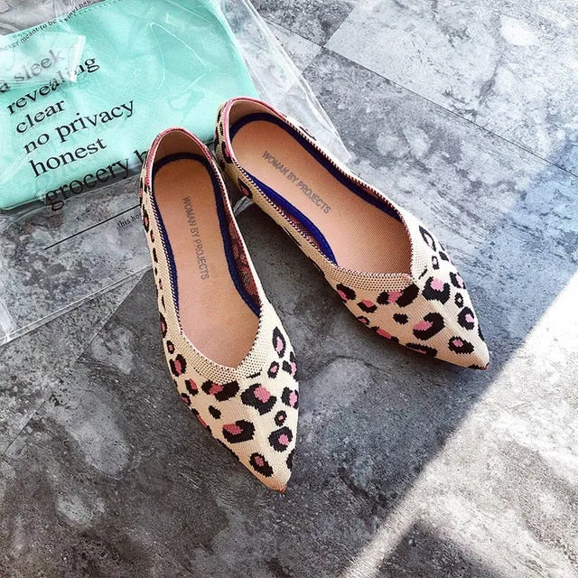 Pointed Toe flats Ladies flat Shoes Comfortable Ballet Knit De Mujer Loafers Autumn Gestante Boat Shoes Soft Bottom Women's Shoe