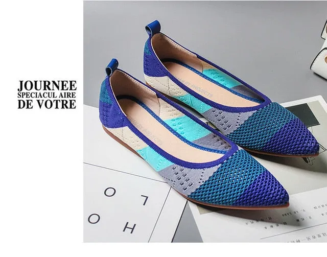 Pointed Toe flats Ladies flat Shoes Comfortable Ballet Knit De Mujer Loafers Autumn Gestante Boat Shoes Soft Bottom Women's Shoe