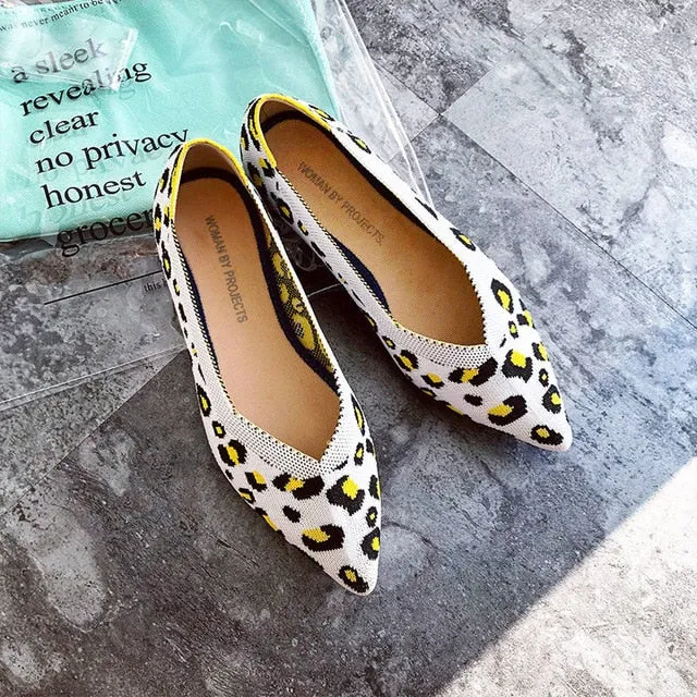 Pointed Toe flats Ladies flat Shoes Comfortable Ballet Knit De Mujer Loafers Autumn Gestante Boat Shoes Soft Bottom Women's Shoe