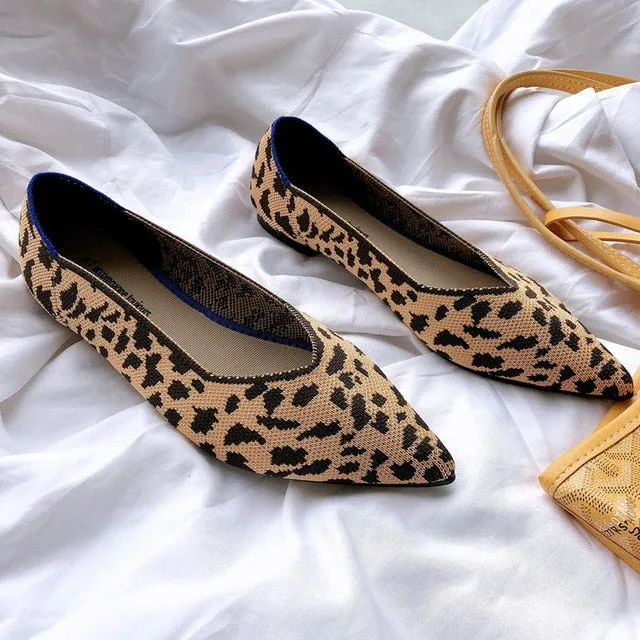 Pointed Toe flats Ladies flat Shoes Comfortable Ballet Knit De Mujer Loafers Autumn Gestante Boat Shoes Soft Bottom Women's Shoe