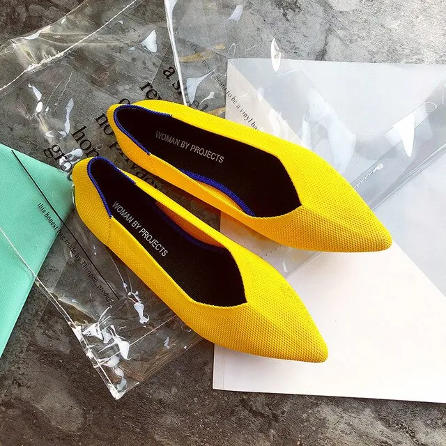 Pointed Toe flats Ladies flat Shoes Comfortable Ballet Knit De Mujer Loafers Autumn Gestante Boat Shoes Soft Bottom Women's Shoe