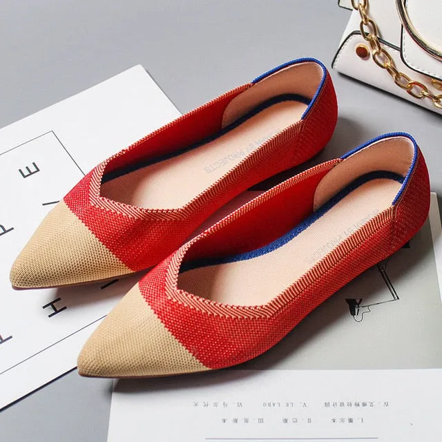 Pointed Toe flats Ladies flat Shoes Comfortable Ballet Knit De Mujer Loafers Autumn Gestante Boat Shoes Soft Bottom Women's Shoe