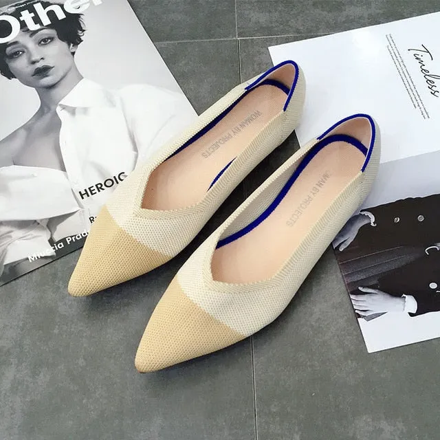 Pointed Toe flats Ladies flat Shoes Comfortable Ballet Knit De Mujer Loafers Autumn Gestante Boat Shoes Soft Bottom Women's Shoe