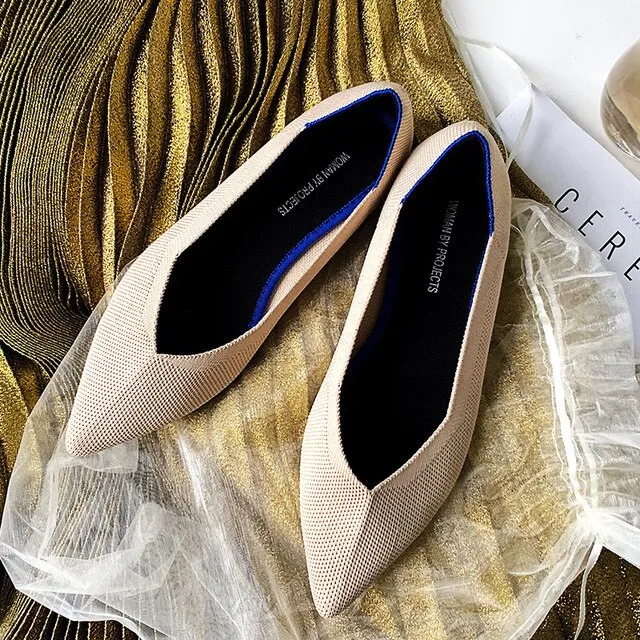 Pointed Toe flats Ladies flat Shoes Comfortable Ballet Knit De Mujer Loafers Autumn Gestante Boat Shoes Soft Bottom Women's Shoe