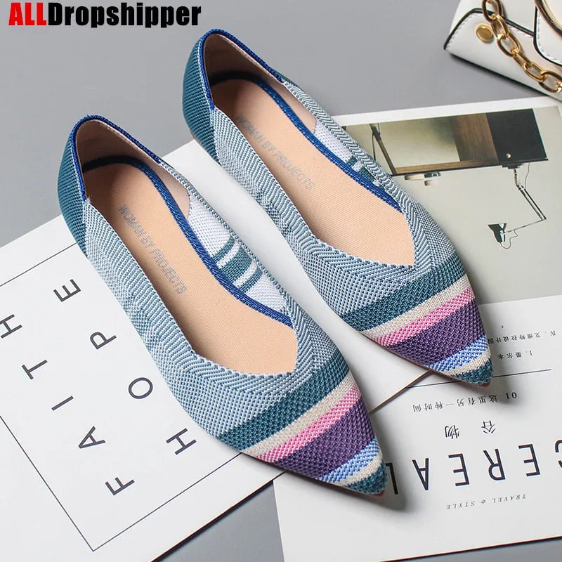Pointed Toe flats Ladies flat Shoes Comfortable Ballet Knit De Mujer Loafers Autumn Gestante Boat Shoes Soft Bottom Women's Shoe