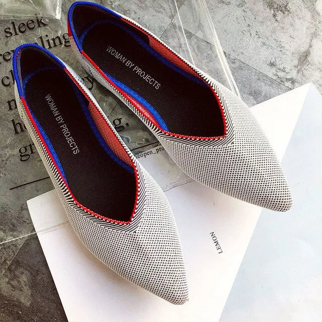 Pointed Toe flats Ladies flat Shoes Comfortable Ballet Knit De Mujer Loafers Autumn Gestante Boat Shoes Soft Bottom Women's Shoe