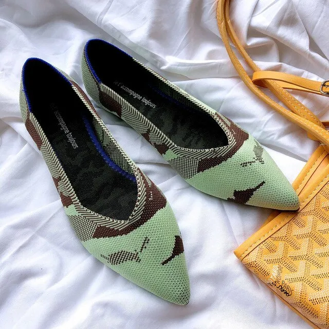 Pointed Toe flats Ladies flat Shoes Comfortable Ballet Knit De Mujer Loafers Autumn Gestante Boat Shoes Soft Bottom Women's Shoe