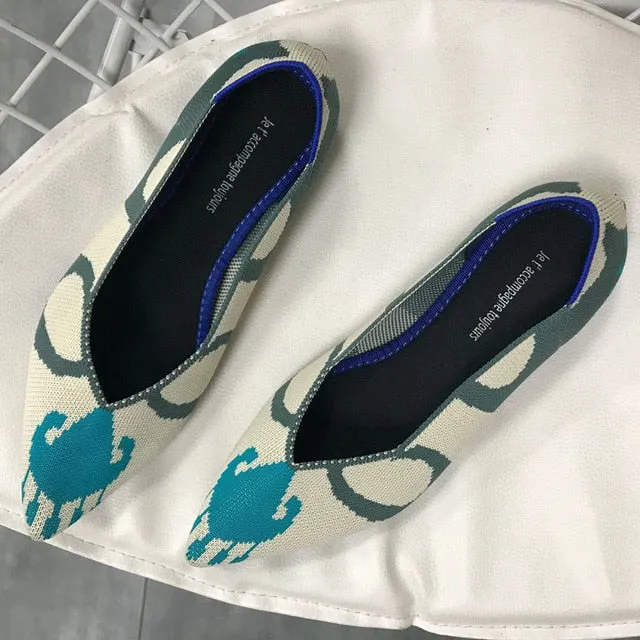 Pointed Toe flats Ladies flat Shoes Comfortable Ballet Knit De Mujer Loafers Autumn Gestante Boat Shoes Soft Bottom Women's Shoe