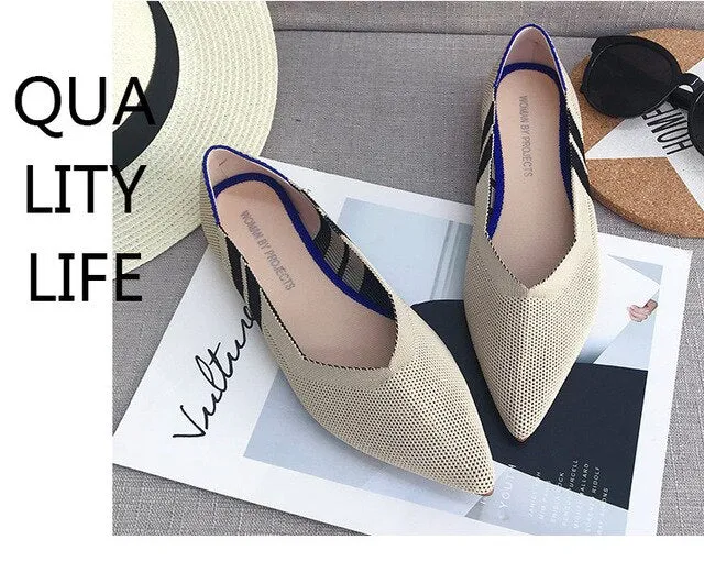 Pointed Toe flats Ladies flat Shoes Comfortable Ballet Knit De Mujer Loafers Autumn Gestante Boat Shoes Soft Bottom Women's Shoe